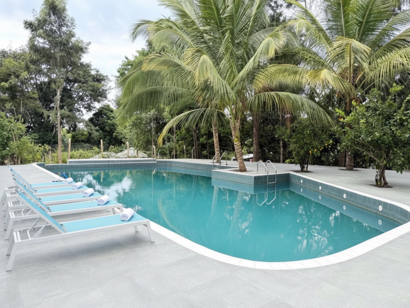 Nagira swimming pool framed by palm trees